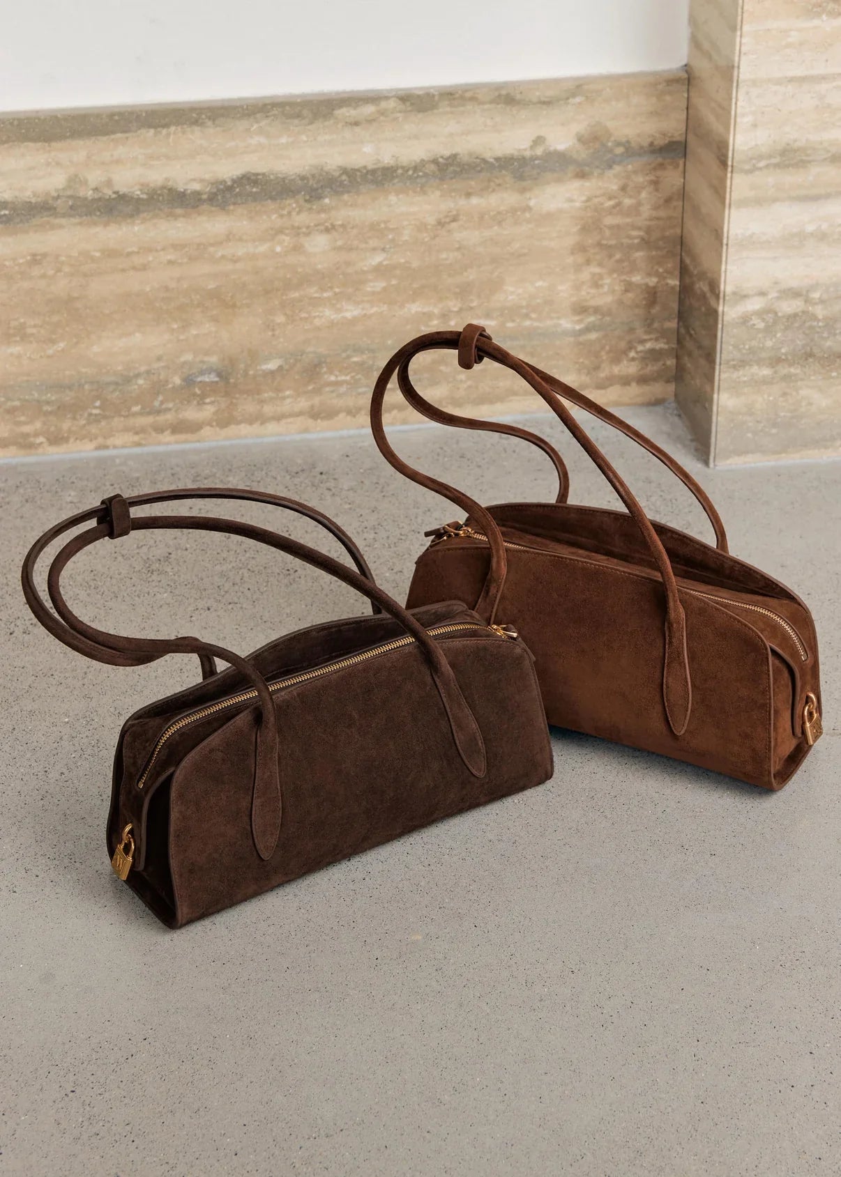 Gabrielle East-West Shoulder Bag - Brown Suede
